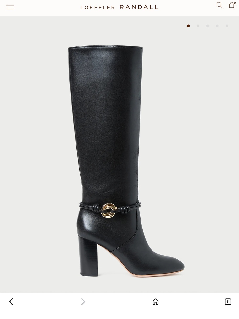 Loeffler Randall Black Leather Knee-High Boots with Gold Ring Accent